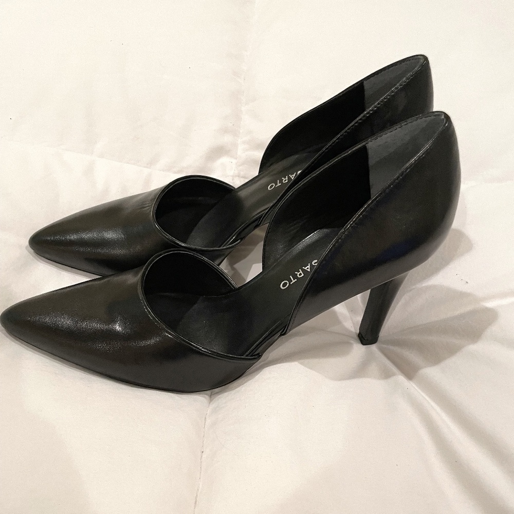 New Black Leather Franco Sarto Open Side Heels Sz 7